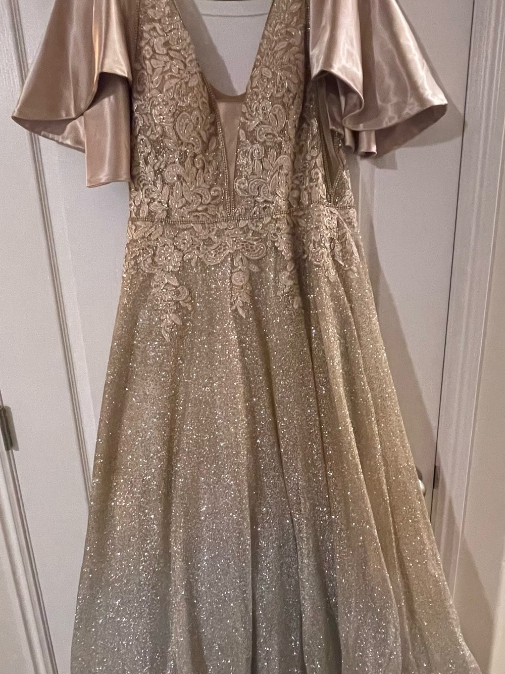 Cinderella Gold Glitter A-Line Formal Dress with Embroidered Bodice